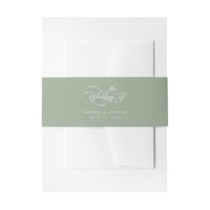 Elegant Charm Script Wedding Sage Green Uitnodigingen Wikkel