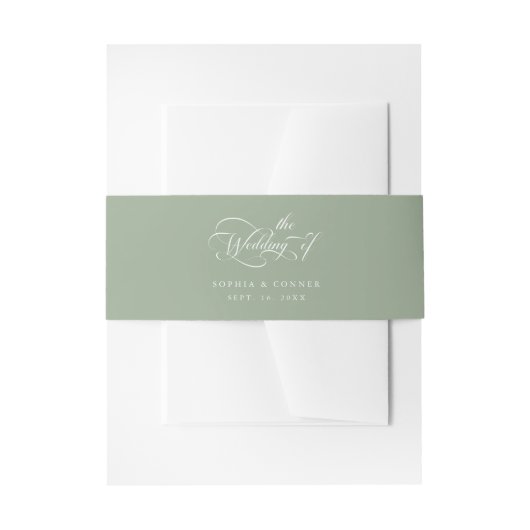 Elegant Charm Script Wedding Sage Green Uitnodigingen Wikkel (Voorkant Voorbeeld)