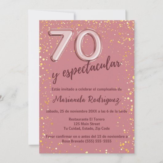 Elegant Charmant Roos Goud 70e Verjaardag Spaans Kaart (Voorkant)