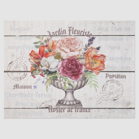 Elegant charmant rustiek hout Bonjour Decoupaging Tissuepapier (Voorkant)