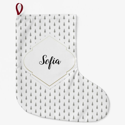 Elegant Charmant Wit Goud Monogram Grote Kerstsok (Voorkant)