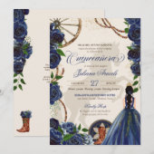 Elegant Charro Blue Roos Western Ranch Quinceanera Kaart (Voorkant / Achterkant)