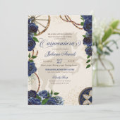 Elegant Charro Blue Roos Western Ranch Quinceanera Kaart (Staand voorkant)