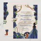 Elegant Charro Blue Roos Western Ranch Quinceanera Kaart (Voorkant / Achterkant)