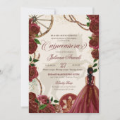 Elegant Charro Burgundy Rozen Western Quinceanera Kaart (Voorkant)