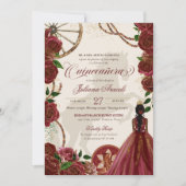 Elegant Charro Burgundy Rozen Western Quinceanera Kaart (Voorkant)