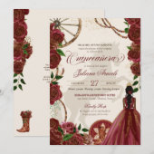 Elegant Charro Burgundy Rozen Western Quinceanera Kaart (Voorkant / Achterkant)