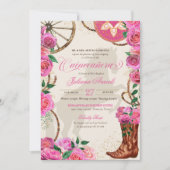 Elegant Charro Pink Rose Westerne Boots Quinceaner Kaart (Voorkant)