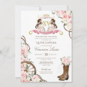 Elegant Charro Quinceanera White Pink Floral Kaart (Voorkant)