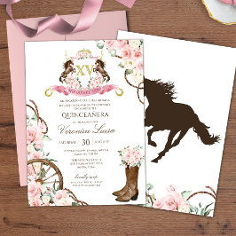Elegant Charro Quinceanera White Pink Floral Kaart