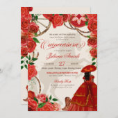 Elegant Charro Red Roses Mariachi Quinceañera Kaart (Voorkant / Achterkant)