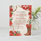 Elegant Charro Red Roses Westerne Boots Quinceaner Kaart (Staand voorkant)