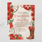 Elegant Charro Red Roses Westerne Boots Quinceaner Kaart (Voorkant / Achterkant)