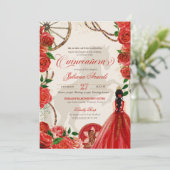 Elegant Charro Red Roses Westerne Ranch Quinceaner Kaart (Staand voorkant)