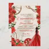 Elegant Charro Red Roses Westerne Ranch Quinceaner Kaart (Voorkant / Achterkant)