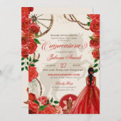 Elegant Charro Red Roses Westerne Ranch Quinceaner Kaart (Voorkant / Achterkant)