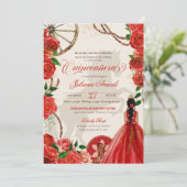 Elegant Charro Red Roses Westerne Ranch Quinceaner Kaart (Staand voorkant)