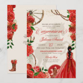 Elegant Charro Red Roses Westerne Ranch Quinceaner Kaart (Voorkant / Achterkant)