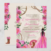 Elegant Charro Roze Westerne Ranch Quinceanera Kaart (Voorkant / Achterkant)