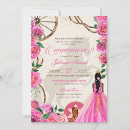 Elegant Charro Roze Westerne Ranch Quinceanera Kaart