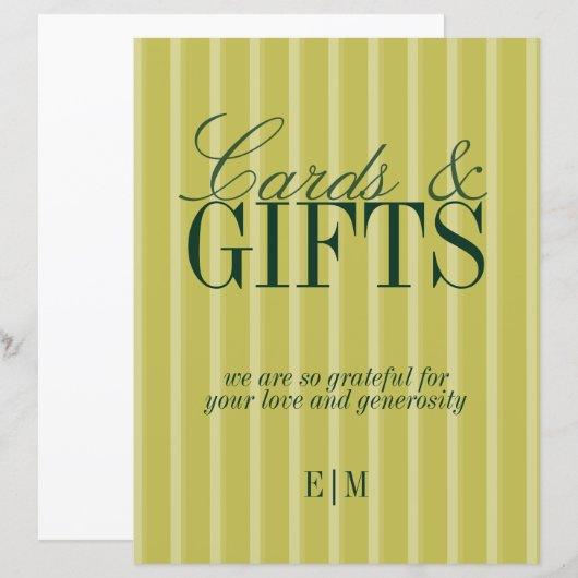 Elegant Chartreuse Cards and Gifts Wedding Sign (Voorkant / Achterkant)