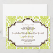 Elegant Chartreuse Damask Wedding Invitations Kaart (Voorkant / Achterkant)