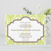 Elegant Chartreuse Damask Wedding Invitations Kaart (Staand voorkant)