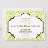Elegant Chartreuse Damask Wedding Invitations Kaart (Voorkant)