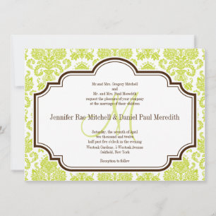 Elegant Chartreuse Damask Wedding Invitations Kaart