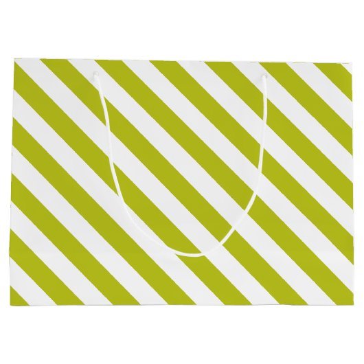 Elegant Chartreuse en wit gestreept patroon Groot Cadeauzakje (Achterkant)