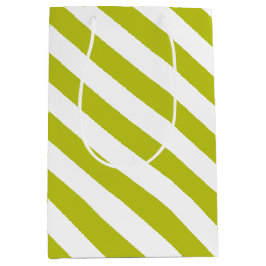 Elegant Chartreuse en wit gestreept patroon Medium Cadeauzakje