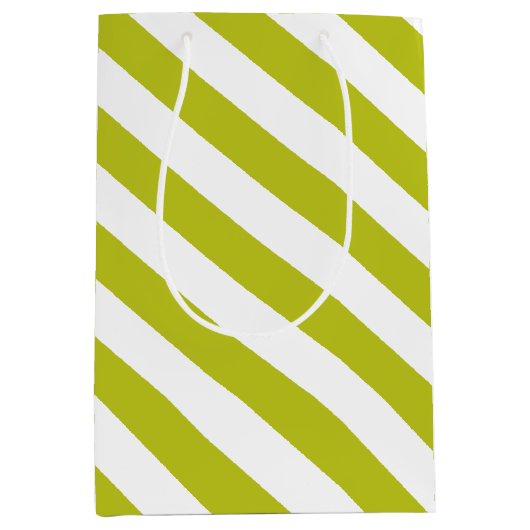Elegant Chartreuse en wit gestreept patroon Medium Cadeauzakje (Voorkant)