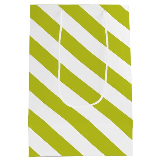 Elegant Chartreuse en wit gestreept patroon Medium Cadeauzakje (Achterkant)