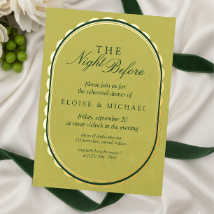 Elegant Chartreuse Geschulpte Ovale Proefdinermaal Folie Uitnodiging