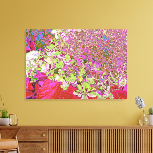 Elegant Chartreuse Green, Pink and Blue Hydrangea Canvas Afdruk (Insitu (Woonkamer))