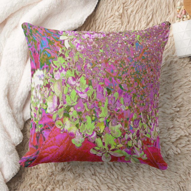 Elegant Chartreuse Green, Pink and Blue Hydrangea Kussen (Deken)