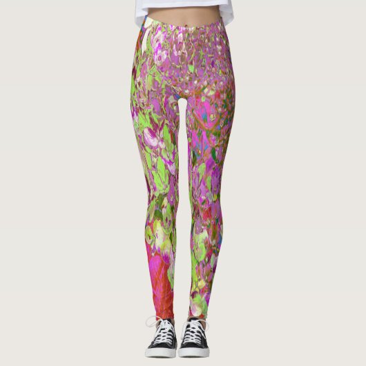 Elegant Chartreuse Green, Pink and Blue Hydrangea Leggings (Voorkant)