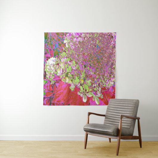 Elegant Chartreuse Green, Pink and Blue Hydrangea Wandkleed (In situ)