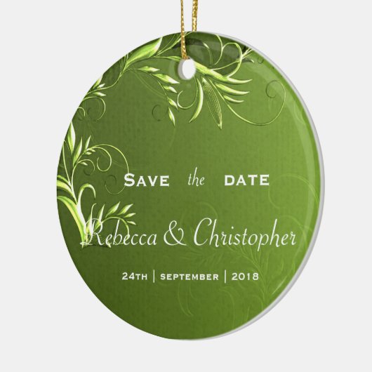 Elegant Chartreuse Green slaat de datum op Keramisch Ornament (Links)