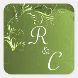Elegant Chartreuse Green Wedding Monogramed Vierkante Sticker