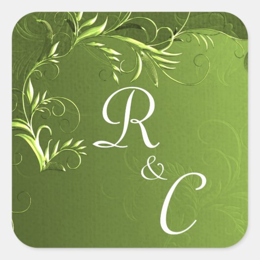 Elegant Chartreuse Green Wedding Monogramed Vierkante Sticker (Voorkant)