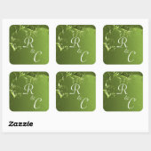 Elegant Chartreuse Green Wedding Monogramed Vierkante Sticker (Vel)