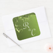 Elegant Chartreuse Green Wedding Monogramed Vierkante Sticker (Envelop)