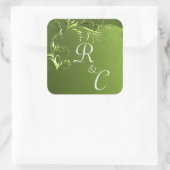 Elegant Chartreuse Green Wedding Monogramed Vierkante Sticker (Tas)