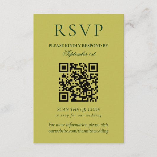 Elegant Chartreuse Minimalist Wedding QR Code RSVP Kaartje (Voorkant)