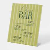 Elegant Chartreuse Stripe Open Bar Menu Wedding Reclamebord Met Voetstuk (Voorkant)
