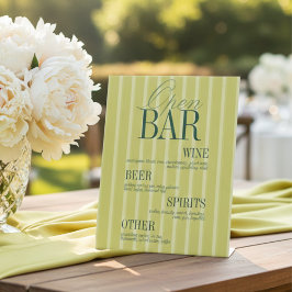 Elegant Chartreuse Stripe Open Bar Menu Wedding Reclamebord Met Voetstuk
