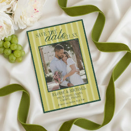 Elegant Chartreuse Stripe Pattern Photo Wedding Kaart