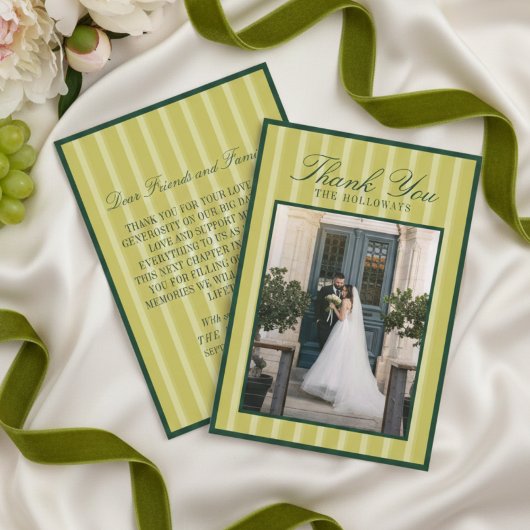 Elegant Chartreuse Stripe Wedding Thank You Card Bedankkaart