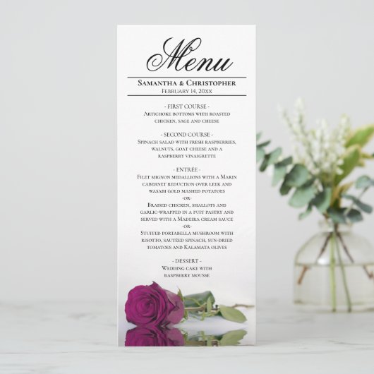 Elegant chassis of magenta Roos reflecteert bruilo Menu (Staand voorkant)
